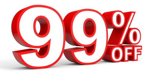 Discount 99 percent off. 3D illustration on white background.