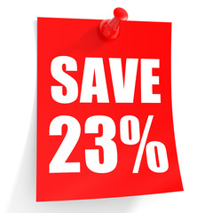 Discount 23 percent off. 3D illustration on white background.