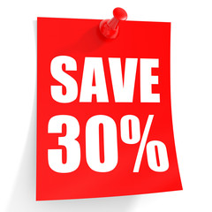Discount 30 percent off. 3D illustration on white background.