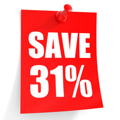 Discount 31 percent off. 3D illustration on white background.