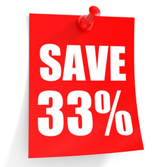 Discount 33 percent off. 3D illustration on white background.