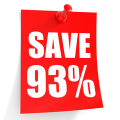 Discount 93 percent off. 3D illustration on white background.