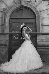 Beautiful brunette bride black and white photo