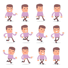 Set of Funny and Cheerful Character Stylist goes and runs poses