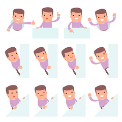 Set of Funny and Cheerful Character Stylist holds and interacts