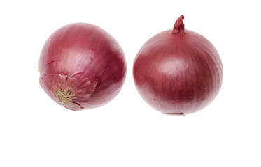 Two red onions on white background