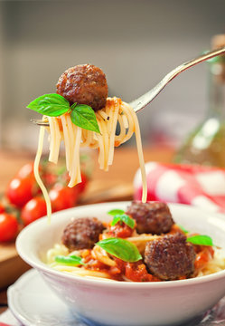 Spaghetti With Meatball On A Fork