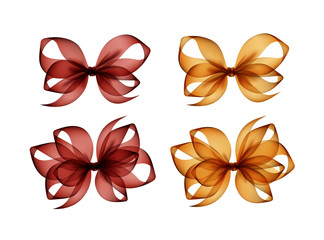 Set of Brown Yellow Transparent Gift Bows on White Background
