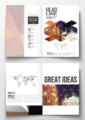 Set of business templates for brochure, magazine, flyer, booklet, annual report. Colorful polygonal background, blurred image, night city landscape, festive cityscape, modern triangular vector texture