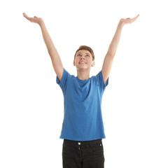 Cute teenager boy over white isolated background