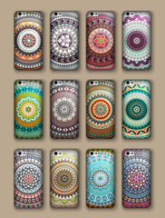 Phone cover collection, boho style pattern. Vector background. Vintage decorative elements. Hand drawn . Islam, arabic, indian, ottoman motifs.