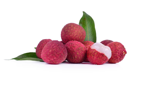 Group of lychee on white background