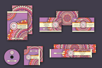 Fototapeta na wymiar corporate identity vector templates set with mandala pattern ethnic elements