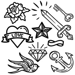 набор сет эскиз татуировки олдскул дудл 