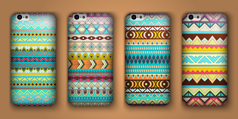 set of eight covers for your mobile phone. Vector decorative ethnic backgrounds.