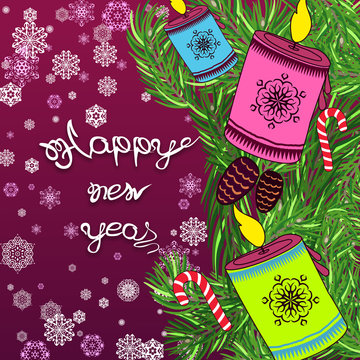 Creative hand drawn doodle style illustration of Cute holiday symbols, for Merry Christmas and Happy New Year celebration