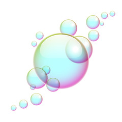 Colorful soap bubbles on white, vector background