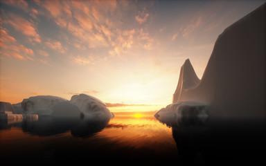 Naklejka na ściany i meble Icebergs in sunset