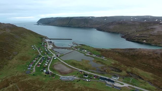 Aerial footage from Barents Sea coast North Cape (Nordkapp) in northern Norway.