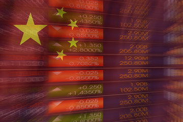 Flag of China. Downtrend stock data diagram