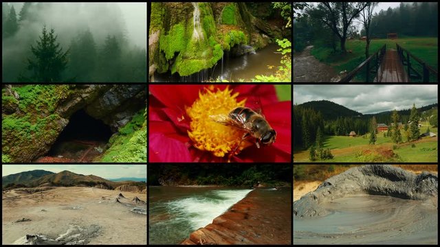 A 4k video wall (3x3x3) with Romanian nature shots, including the Bigar Waterfalls and Mud Volcanoes in Buzau
