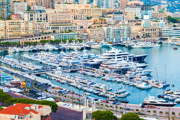 Cityscape of La Condamine and Port Hercule, Monaco-Ville, The Kingdom of Monaco. Cote d'Azur