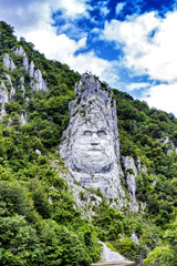 The statue of Decebal carved in the mountain
