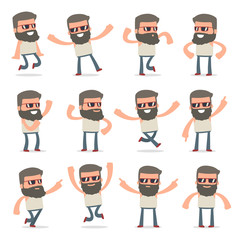 Set of Laughing and Joyful Character Hipster in celebrates and j