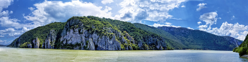 Fototapeta na wymiar Spectacular view of Danube river flowing trough rocky mountains
