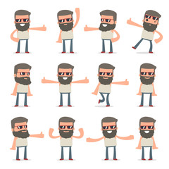 Set of Funny and Cheerful Character Hipster showing thumb up as