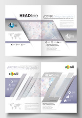 Business templates for brochure, magazine, flyer, booklet. Cover design template, easy editable, flat layout in A4 format. Molecule structure on blue background. Science, healthcare, medical vector.