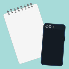 blank page of book and mobile phone