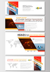 Social media and email headers set, modern banners. Business cover templates, easy editable, flat layout in popular formats. Abstract lines background, color glowing neon streams, motion design vector