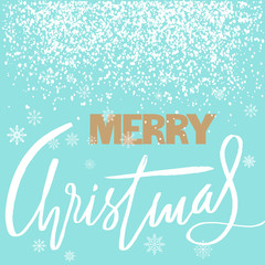Merry Christmas lettering design with white snowflakes. EPS10