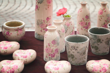 Pastel colors ceramic in kerb market on sale.