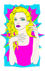 Beautiful blonde hair vector girl in colorful abstract backgroun