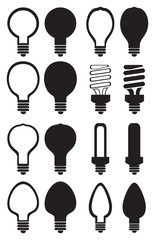 Light Bulb Black and White Vector Icon Set