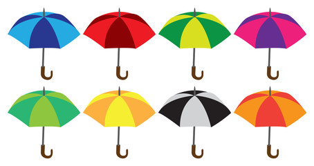 Colorful umbrellas Icons Isolated on White Vector Illustration