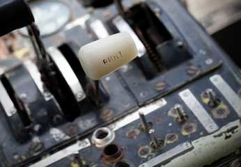 Center console and throttles in airplane