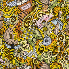 Cartoon cute doodles hand drawn Honey seamless pattern