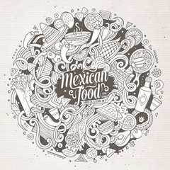 Cartoon cute doodles Mexican food illustration