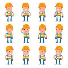 Set of Happy and Cheerful Character Constructor standing in rela