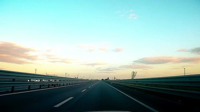 panoramic view of empty asphalt high road under blue sky, travel concept
