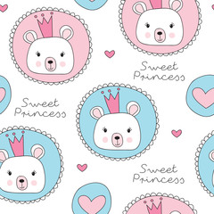 Fototapeta premium seamless sweet princess teddy bear pattern vector illustration