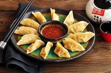 Fried asian wonton(dumpling) with chili sauce