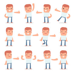 Set of Funny and Cheerful Character Casual Boy showing thumb up