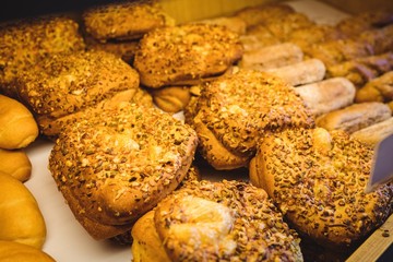 Close-up of various sweet foods on a display