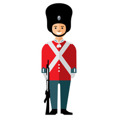 Vector British guardsman. Flat style colorful Cartoon illustration.