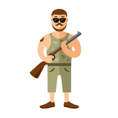 Vector Gunman with rifle. Flat style colorful Cartoon illustration.