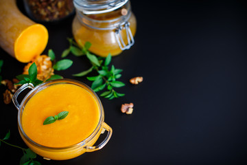 pumpkin soup in a bowl
